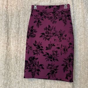 Magenta & Black Floral Stretch Pencil Skirt